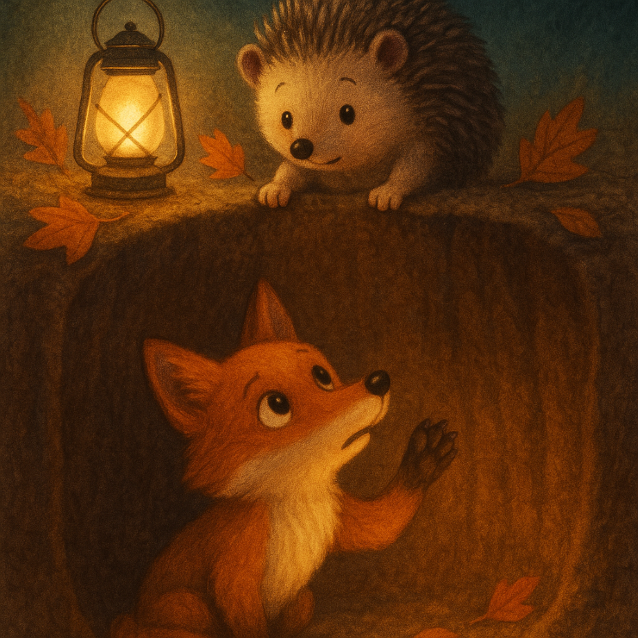 The Hedgehog and the Fox tale — hidden trap and deep pit in front of a chicken coop at night